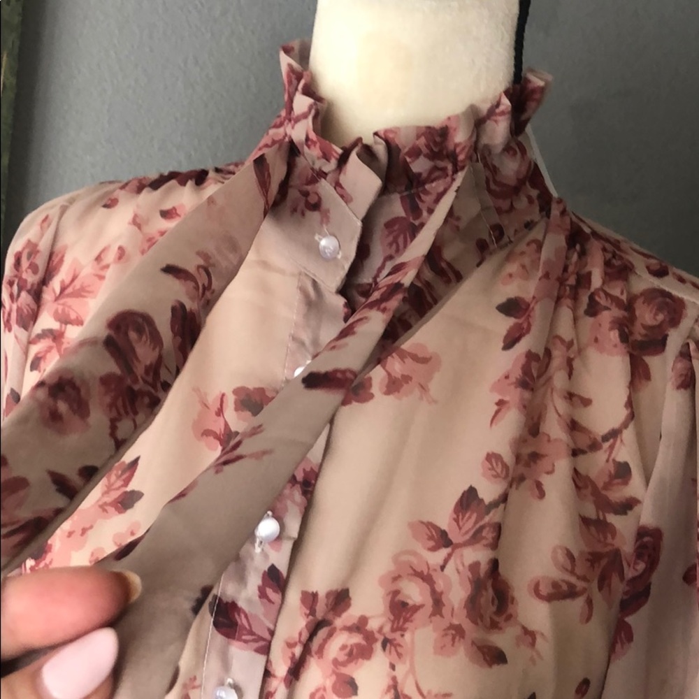 Vintage Rose Floral High Neck Ruffled Midi Dress - Picture 7 of 8